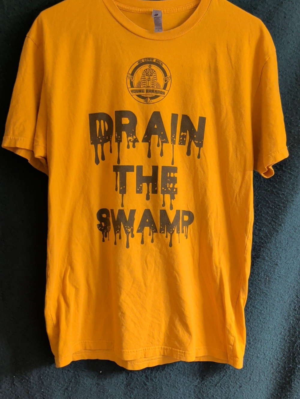 Next Level Apparel Yellow Graphic Tee with 'Drain The Swamp' Print